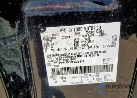 2006 Ford F150 Supercrew z USA, uszkodzony, nr VIN 1FTPW14536FA35422